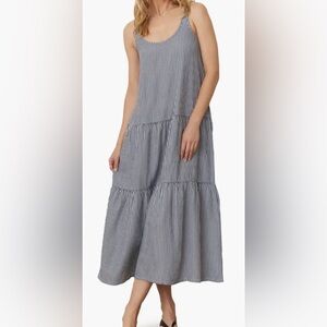 Marine Layer Poppy Tiered Easy Scoop Seersucker Sleeveless Tiered Maxi Dress~MED